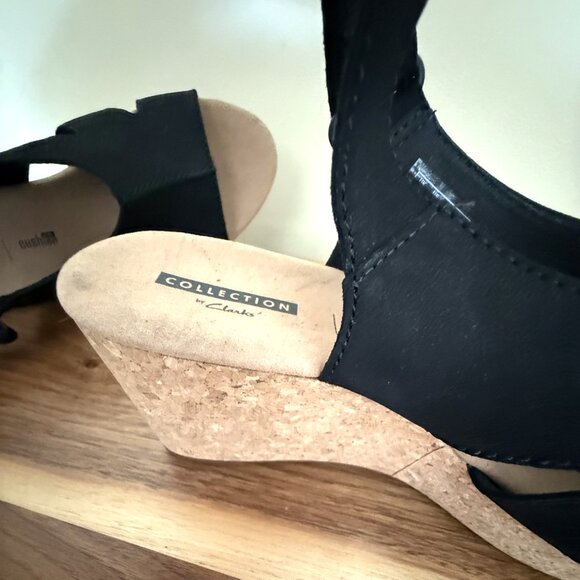 Clarks Collection Women's Annadel Bari Wedge Sandals 8.5W NWOT black suede - Picture 11 of 15